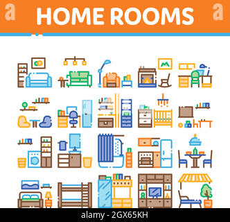 Home Rooms Furniture Collection Icons Set Vector Stock Vector