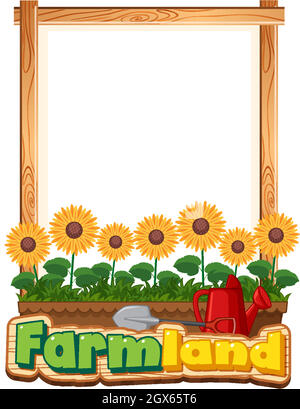 Border template design with sunflowers in the garden Stock Vector