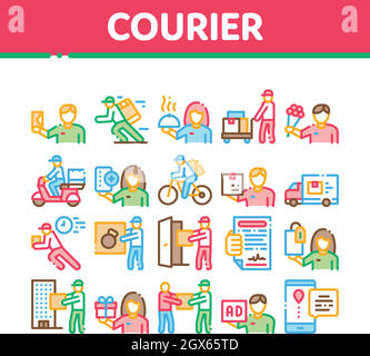 Courier Delivery Job Collection Icons Set Vector Stock Vector