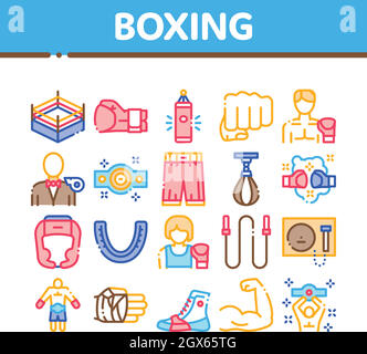 Boxing Sport Tool Collection Icons Set Vector Stock Vector