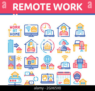 Remote Work Freelance Collection Icons Set Vector Stock Vector