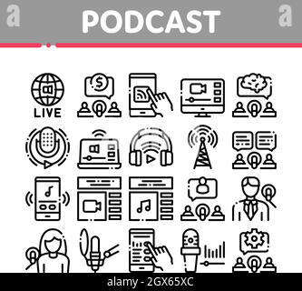 Podcast And Radio Collection Icons Set Vector Stock Vector