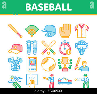 Baseball Game Tools Collection Icons Set Vector Stock Vector