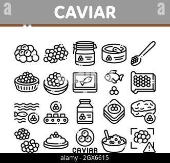 Caviar Seafood Product Collection Icons Set Vector Stock Vector