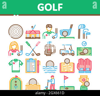 Golf Game Equipment Collection Icons Set Vector Stock Vector