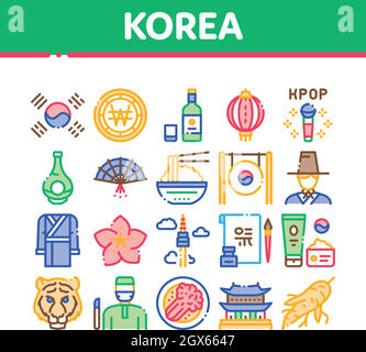 Korea Traditional Collection Icons Set Vector Stock Vector