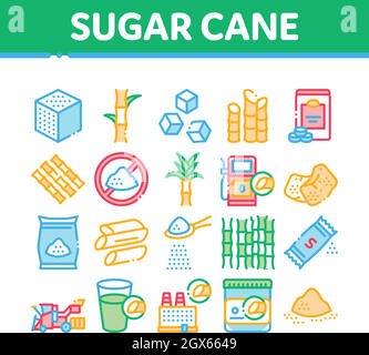 Sugar Cane Agriculture Collection Icons Set Vector Stock Vector