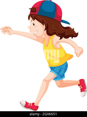 Little girl in yellow shirt running Stock Vector