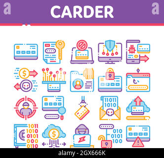 Carder Hacker Collection Elements Icons Set Vector Stock Vector