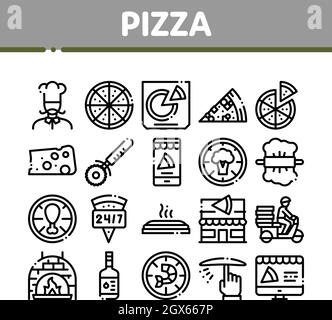 Pizza Delicious Food Collection Icons Set Vector Stock Vector