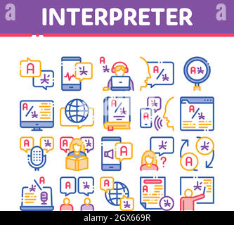 Interpreter Translator Collection Icons Set Vector Stock Vector