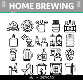Home Brewing Beer Collection Icons Set Vector Stock Vector