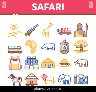 Safari Travel Collection Elements Icons Set Vector Stock Vector