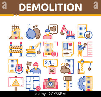 Demolition Building Collection Icons Set Vector Stock Vector