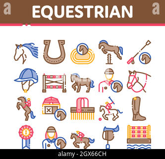 Equestrian Animal Collection Icons Set Vector Stock Vector