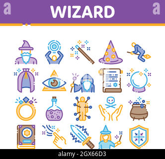 Wizard Magic Equipment Collection Icons Set Vector Stock Vector