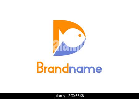 Letter D or MD logo with design concept of fish on negative space. Stock Vector