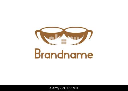 Coffee or tea house logo. Abstract coffee house logo design. Two cups of coffee with house design concept on negative space. Suitable for coffee shop Stock Vector