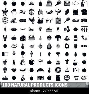 100 natural products icons set, simple style Stock Vector