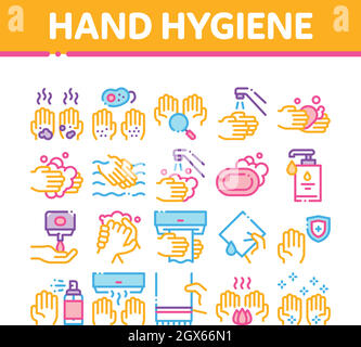 Hand Healthy Hygiene Collection Icons Set Vector Stock Vector