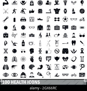 100 health icons set in simple style Stock Vector