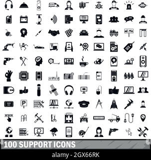 100 support icons set, simple style Stock Vector