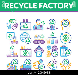 Recycle Factory Ecology Industry Icons Set Vector Stock Vector