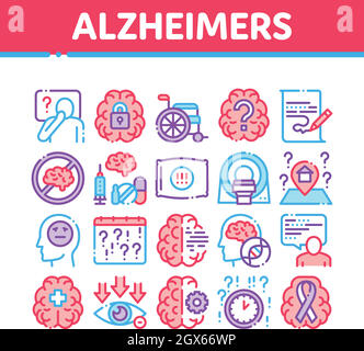 Alzheimers Disease Collection Icons Set Vector Stock Vector
