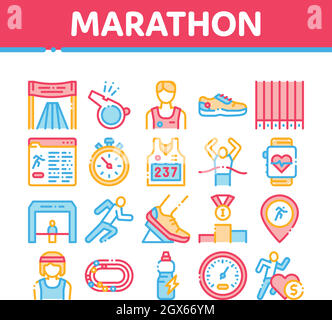 Marathon Collection Elements Icons Set Vector Stock Vector