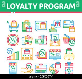 Loyalty Program For Customer Icons Set Vector Stock Vector