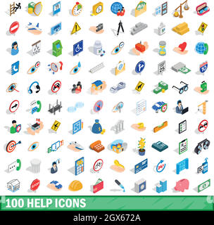 100 help icons set, isometric 3d style Stock Vector
