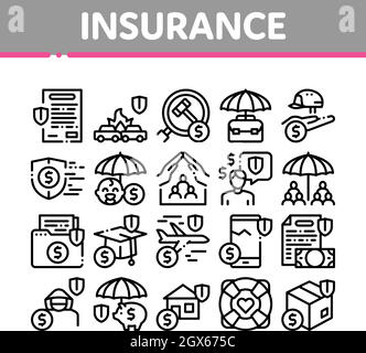 Insurance All-purpose Collection Icons Set Vector Stock Vector