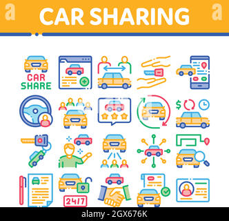 Car Sharing Business Collection Icons Set Vector Stock Vector