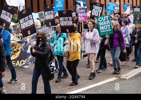 Manchester, UK. Sunday 3rd October, 2021. March and rally to protest against the government and defend  democracy at start of Conservative Conference Stock Photo