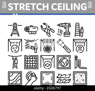 Stretch Ceiling Tile Collection Icons Set Vector Stock Vector