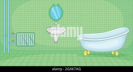 Plumber horizontal banner green, cartoon style Stock Vector