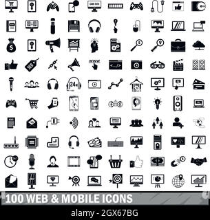 100 web and mobile icons set, simple style Stock Vector