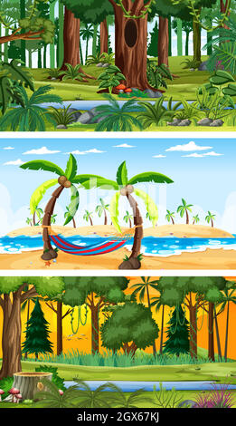 Set of different nature horizontal scenes Stock Vector