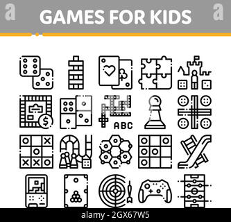 Interactive Kids Games Vector Thin Line Icons Set Stock Vector