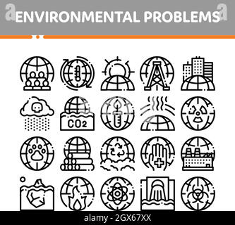 Environmental Problems Vector Thin Line Icons Set Stock Vector