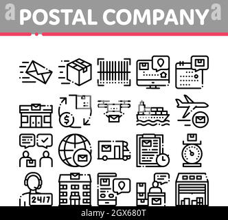 Postal Transportation Company Icons Set Vector Stock Vector