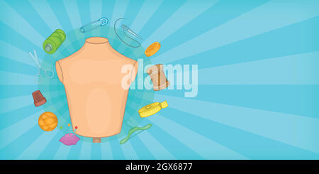 Tailor horizontal banner, cartoon style Stock Vector