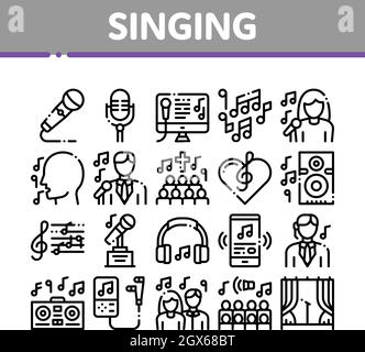 Singing Song Collection Elements Vector Icons Set Stock Vector