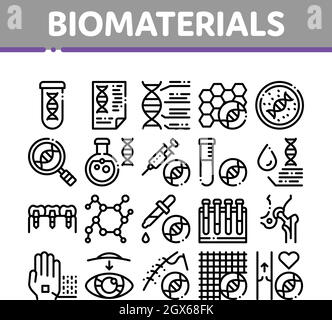 Biomaterials Collection Elements Vector Icons Set Stock Vector