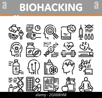 Biohacking Collection Elements Icons Set Vector Stock Vector