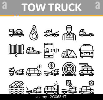 Tow Truck Transport Collection Icons Set Vector Stock Vector