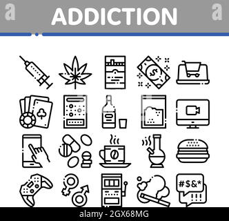 Addiction Bad Habits Collection Icons Set Vector Stock Vector
