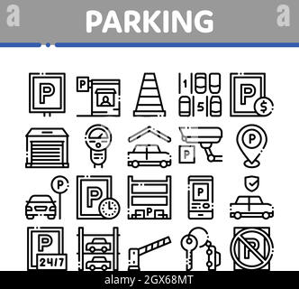 Parking Car Collection Elements Icons Set Vector Stock Vector