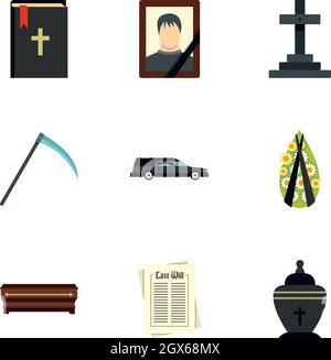 Death icons set, flat style Stock Vector