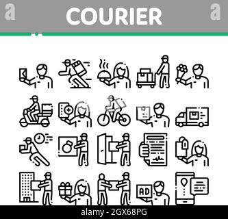 Courier Delivery Job Collection Icons Set Vector Stock Vector